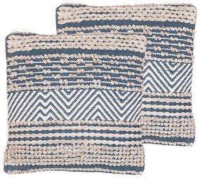 Conjunto de 2 almofadas em algodão creme e azul 45 x 45 cm DEWBERRY Beliani