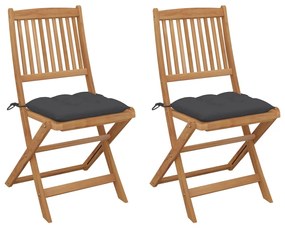 vidaXL Cadeiras de jardim dobráveis c/ almofadões 2 pcs acácia maciça