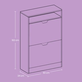 Sapateira com 2 portas, sapateira, prateleira para sapatos 60 x 24 x 102 cm branco