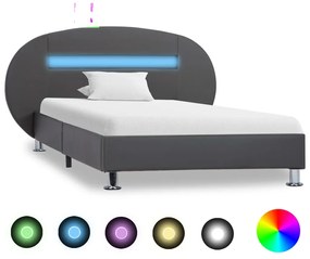 vidaXL Estrutura de cama c/ LEDs 90x200 cm couro artificial cinzento