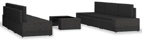 7 pcs conjunto lounge para jardim vime PE preto