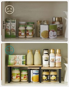 Conjunto de 4 organizadores de cozinha em metal e bambu branco-natural
