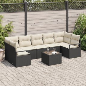 Conjunto de Sofá de Jardim vidaXL de 8 Peças com Almofadas Preto Ratta