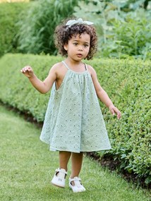 Vestido em bordado inglês com acessório a condizer verde-salva