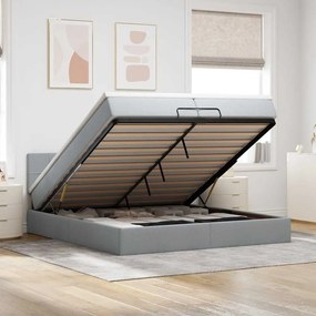 vidaXL Estrutura de cama otomana com colchões tecido cinzento claro