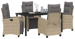 Conjunto de Jantar de Jardim - 5 Peças em Rattan Bege e Poliéster.