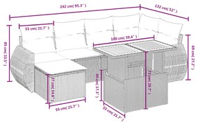 7 pcs conjunto de sofás p/ jardim com almofadões vime PE bege