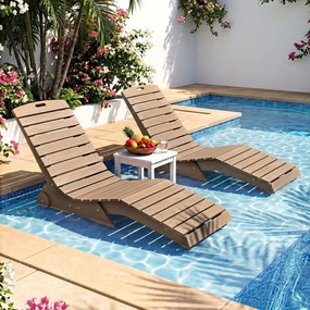 Conjunto de 2 Espreguiçadeiras de Piscina, 163 x 55 x 64 cm, Design Ergonómico em S, Castanho