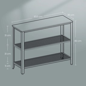 Mesa consola de estilo industrial com 3 níveis 101,5 x 35 x 80 cm castanho vintage-preto