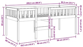 Cama de criança sem colchão 80x200 cm pinho maciço branco