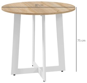Mesa de Cozinha Redonda para 4 Pessoas Moderna com Tampo de Madeira e Base de Aço Cruzada Ø80x75 cm Carvalho
