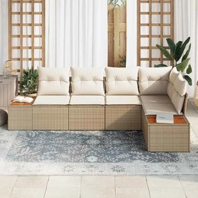 Conjunto de Sofá de Jardim de 5 Peças com Almofadas Bege Polyrattan Ac