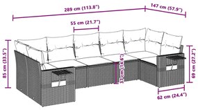 7 pcs conj. sofás jardim com almofadões vime PE cinzento-claro