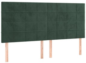 Cabeceira de cama c/ LED veludo 160x5x118/128 cm verde-escuro