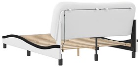 Estrutura cama c/ luzes LED 140x200cm couro artif. branco/preto
