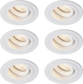 Conjunto de 6 focos embutidos modernos brancos giratórios e inclináveis IP44 - Chuck
