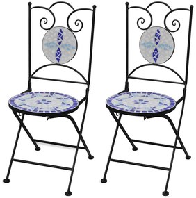 Cadeiras de bistrô dobráveis 2 pcs cerâmica azul e branco