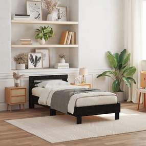 Estrutura de Cama com Luzes LED Carvalho Preto 90x190 cm Madeira Engen
