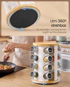 Estante giratória para especiarias,16 frascos 18 cm de diâmetro, 27,6 cm de altura branco e bege natural