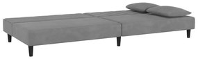 Sofá-cama 2 lugares com duas almofadas veludo cinzento-claro