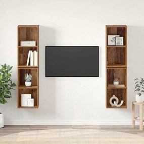 vidaXL Gabinete de TV de Parede 4 pcs Madeira Antiga 37 x 37 x 72 cm