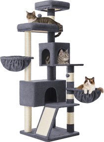 Arranhador para gatos 55 x 55 x 174 cmcom plataforma grande e cavidade dupla, cinzento escuro