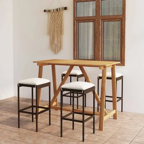 vidaXL 5 pcs conjunto de bar para jardim com almofadões castanho