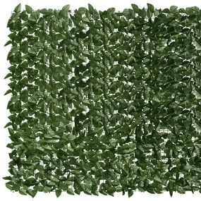 Tela de privacidade p/ varanda c/ folhas 300x150cm verde-escuro
