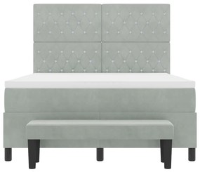 Cama Box Spring com Colchão e Banco Cinza Claro 140x190 cm Veludo