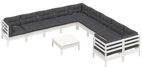11 pcs conjunto lounge de jardim c/ almofadões pinho branco