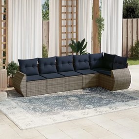 vidaXL 6 pcs conjunto sofás p/ jardim c/ almofadões vime PE cinzento