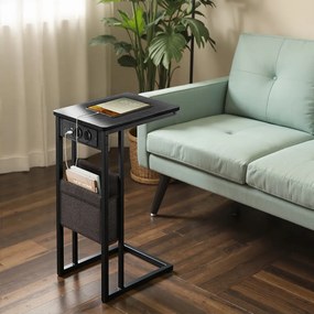 Mesa de apoio em forma de C com estação de carregamento 30 x 40 x 62 cm preto