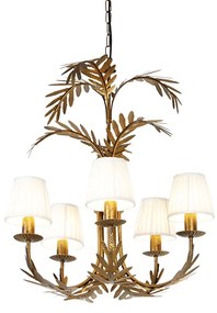 Lustre dourado abajures pinça plissada creme 5-luzes - BOTANICA Clássico / Antigo