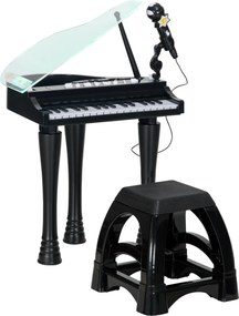 AIYAPLAY Piano Eletrónico Crianças 32 Teclas Microfone Luzes 22 Músicas 4 Tons Volume Ajustável 37x30,5x60 cm Preto Divertido | Aosom Portugal