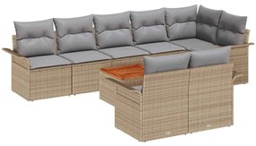 Conjunto de Sofá de Jardim vidaXL 9 peças com Almofadas Bege Rattan Si
