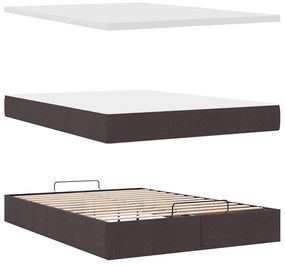 Estrutura cama otomana colchão 140x200cm tecido castanho escuro