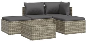 5 pcs conjunto lounge de jardim c/ almofadões vime PE cinzento