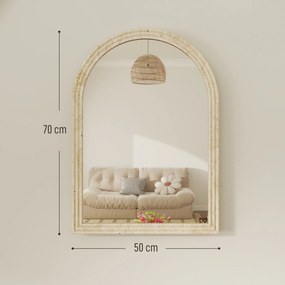 Espelho de Parede Arqueado Espelho de Casa de Banho 50x70 cm com Moldura de Imitação de Pedra Bege
