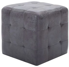 Pufe 2 pcs 30x30x30 cm camurça artificial cinzento