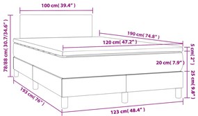 Cama box spring c/ colchão e LED 120x190 cm tecido cinza-claro