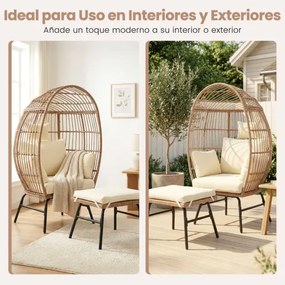 Cadeira Ovo Jardim em Rattan PE com pufe para Apoio para os pés Extragrande Castanho Misto
