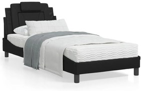 Estrutura de cama c/ luz LED 90x190 cm couro artificial preto