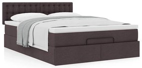 Cama otomana com colchão 140x190 cm tecido castanho escuro