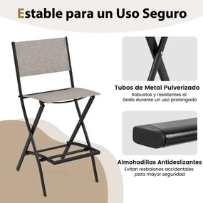 Conjunto de 2 cadeiras jardim altas dobráveis com estrutura metálica e apoio para os pés para varanda, jardim e piscina Capacidade de carga de 150 kg