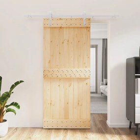 Porta de correr com ferragens 90x210 cm madeira de pinho maciça