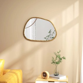 Espelho de Parede Decorativo 70x50cm com Forma Irregular e Moldura de Madeira para Sala Entrada Horizontal ou Vertical Natural