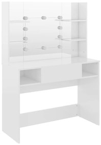 Mesa de maquilhagem c/ LEDs 100x40x135 cm MDF branco brilhante