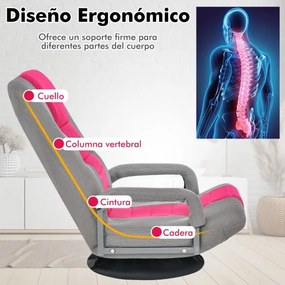 Sofá-cadeira rebatível ajustável em 6 posições com base giratória de 360° para ler e relaxar 61-87 x 55 x 75 cm Rosa