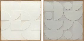 Decoração de Parede em Madeira 3D Conjunto de 2 Peças com 80 cm e Padrões Geométricos Branco