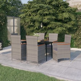 vidaXL 7 pcs conjunto de jantar para jardim com almofadões cinzento
